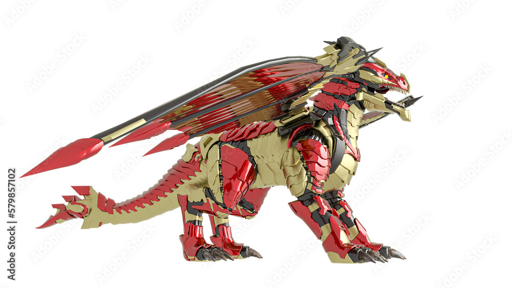 Fototapeta premium mech dragon is standing up on side view