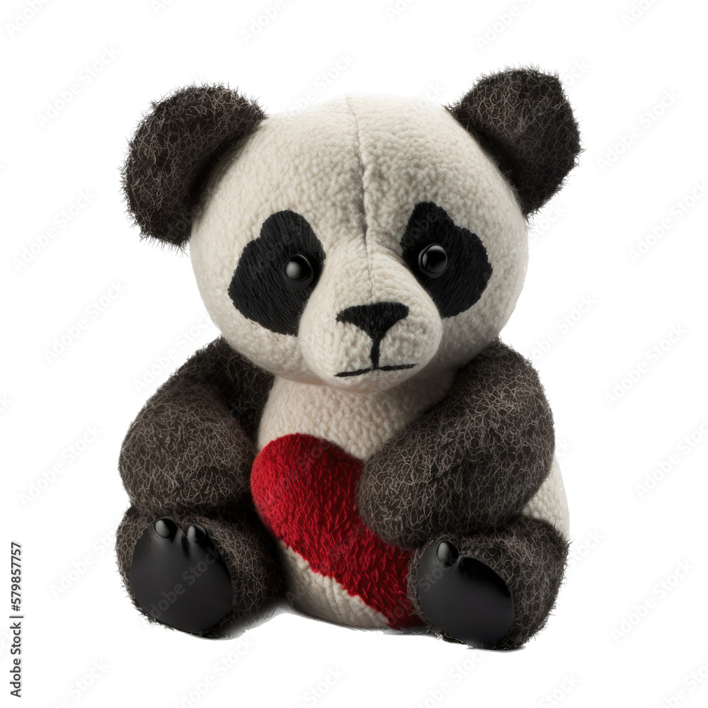 isolated panda bear stuffed toy with a red heart, spring illustration, PNG, Transparent Background, vertical, horizontal, cute stuffed animal, kids toy, generative ai isolated panda bear stuffed toy with a red heart, spring illustration, PNG, Transparent Background, vertical, horizontal, cute stuffed animal, kids toy, generative ai