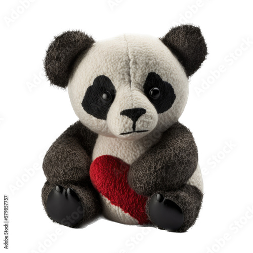 isolated panda bear stuffed toy with a red heart, spring illustration, PNG, Transparent Background, vertical, horizontal, cute stuffed animal, kids toy, generative ai