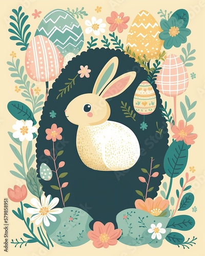 easter, easter bunny, easter rabbit, easter card, easter eggs, flowers, plants, generative ai, generative, ai
