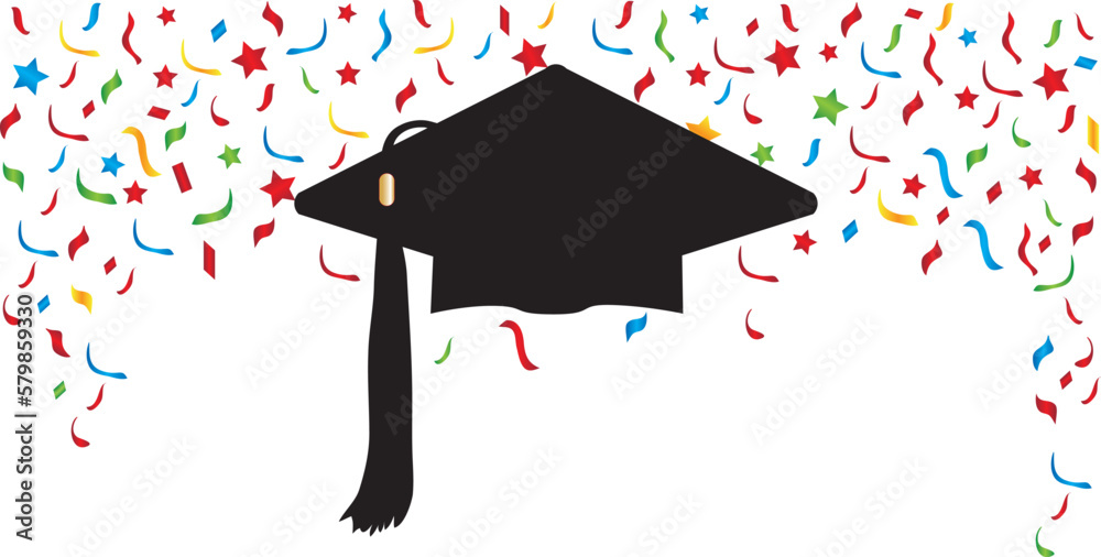 Graduation Cap and Colorful Confetti Background Stock Vector | Adobe Stock
