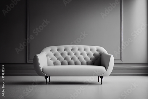 Minimalistic sofa in living room with empty wall background for space for copy text, wall decor or canvas mock up background.