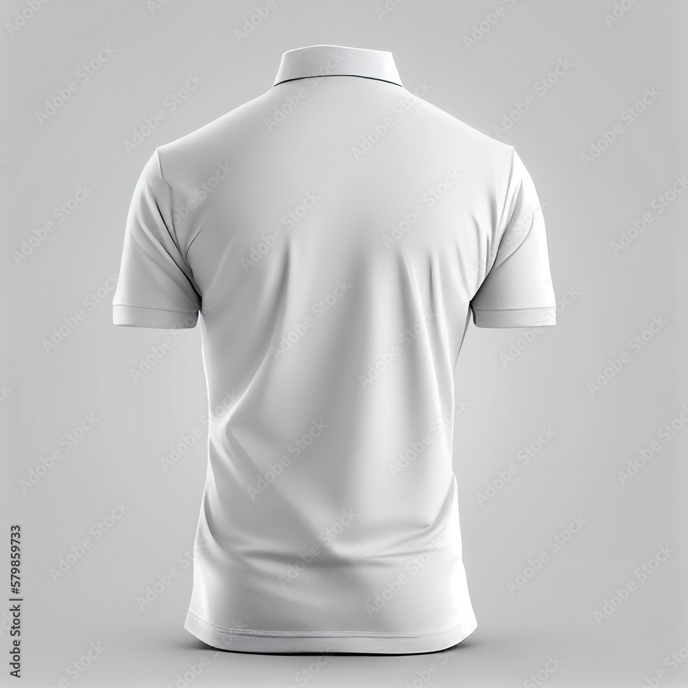 White polo shirt back view, mockup white clothes, white background, Generative AI White polo shirt back view, mockup white clothes, white background, Generative AI