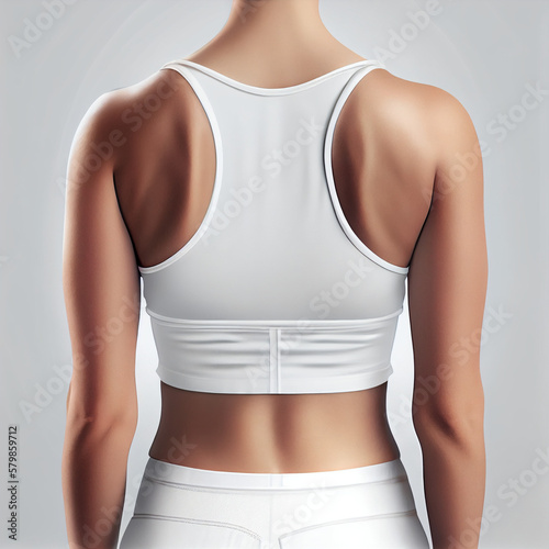 White cropped tank top back view, mockup white clothes, white background, Generative AI