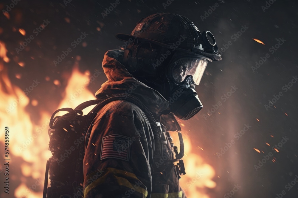 Firefighter searching for possible survives. Generative AI Firefighter searching for possible survives. Generative AI
