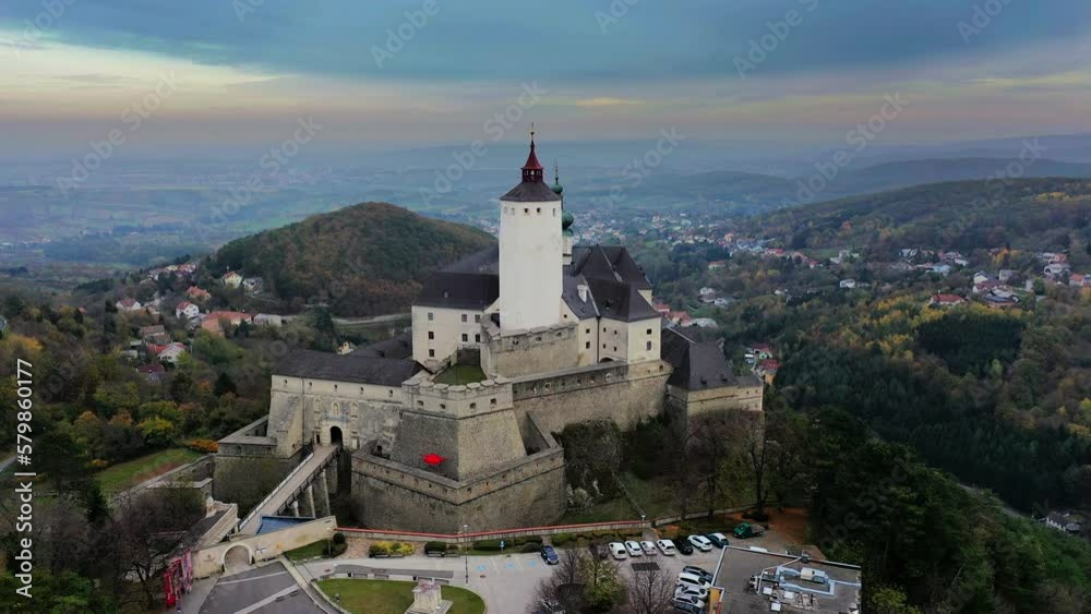 Burg Forchtenstein castle, Austria, Europe, aerial drone video