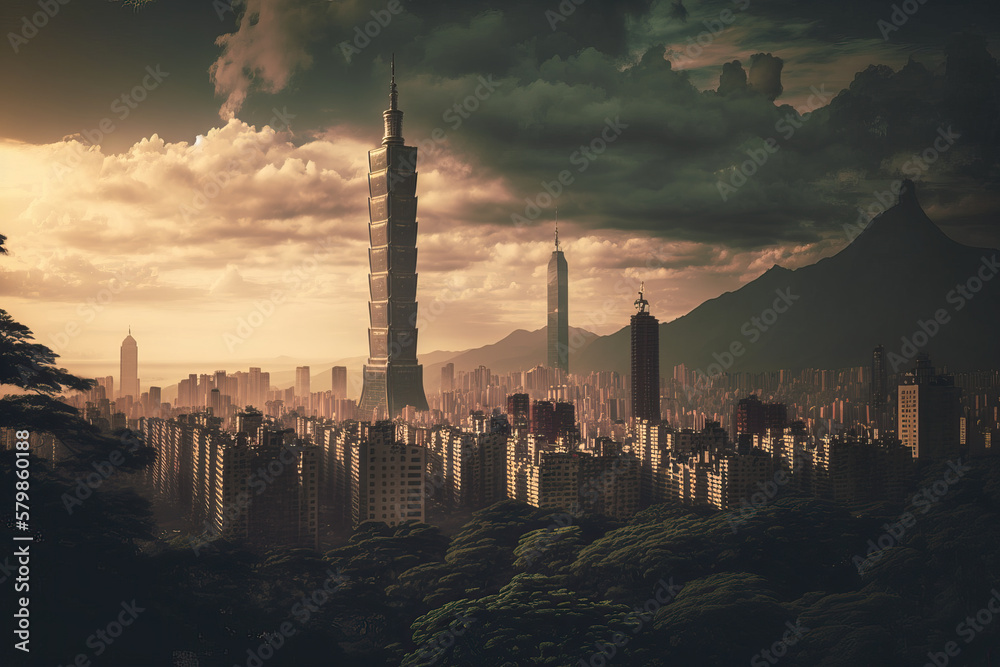 Obraz premium Taipei Skyline: A Breathtaking View of Taiwan's Vibrant Capital