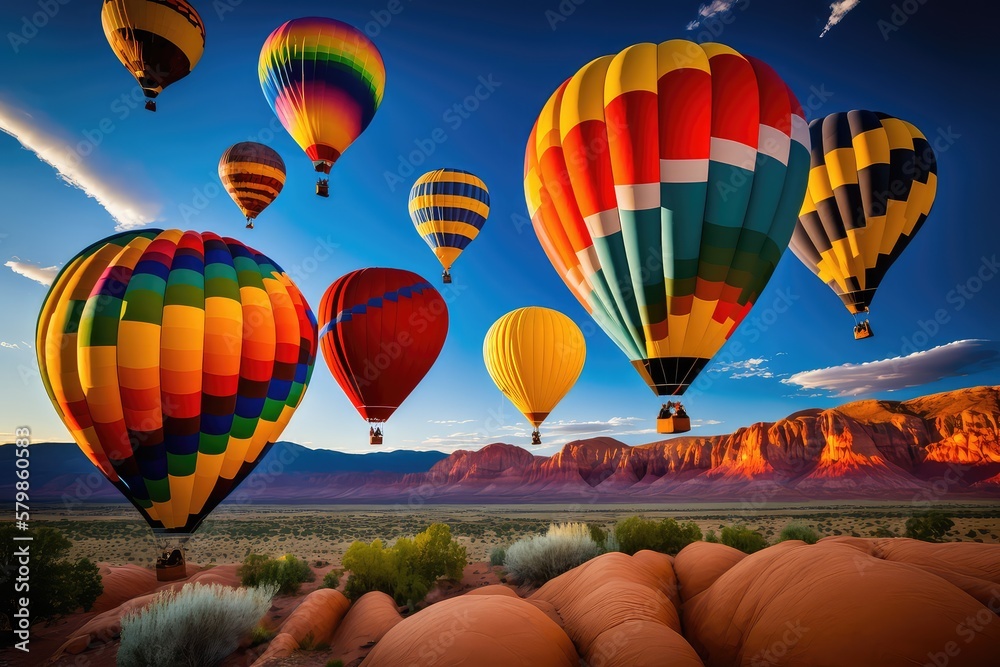 Obraz premium Multi-colored hot air balloons flying festival. Generative AI