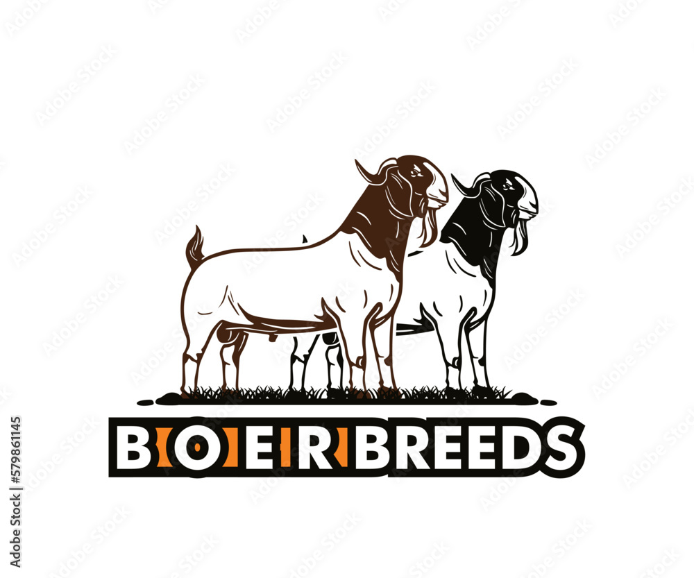 GREAT GOAT BREEDS BOER LOGO, silhouette of strong and healthy ram vector illustrations