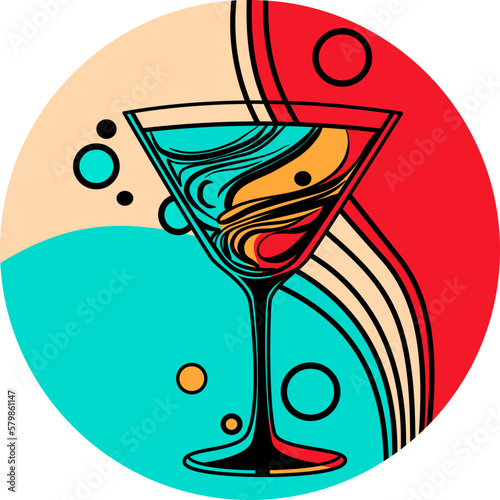 Martini glass with cocktail in postmodern pop art technique vector illustration 