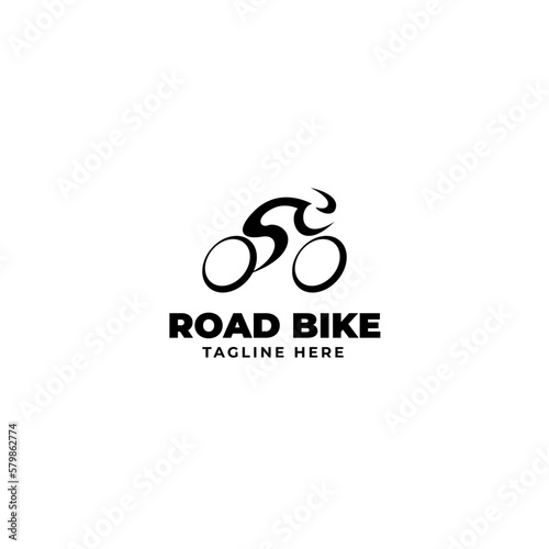 Flat man riding bicycle logo design vector illustration