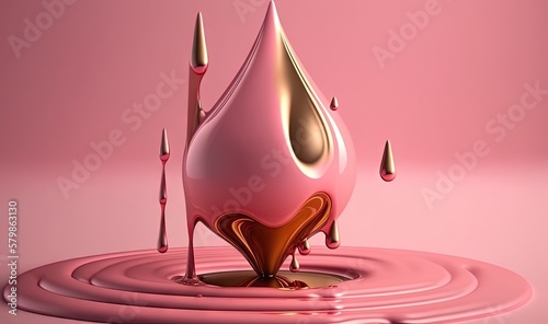  a pink liquid drop with a gold drop on top of it.  generative ai photo