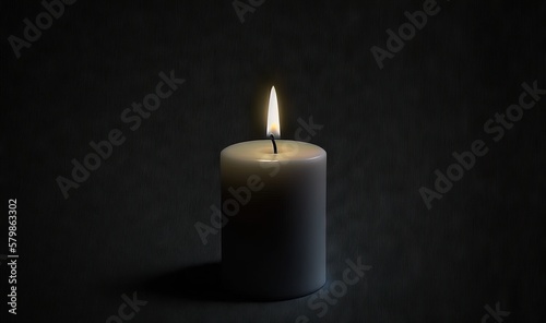  a lit candle on a dark background with a shadow on the floor. generative ai