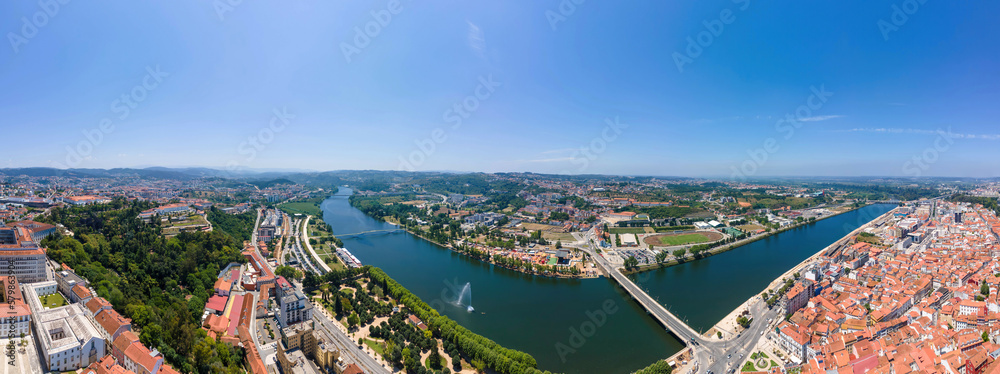 An aerial panorama of Coimbra and Mondego River