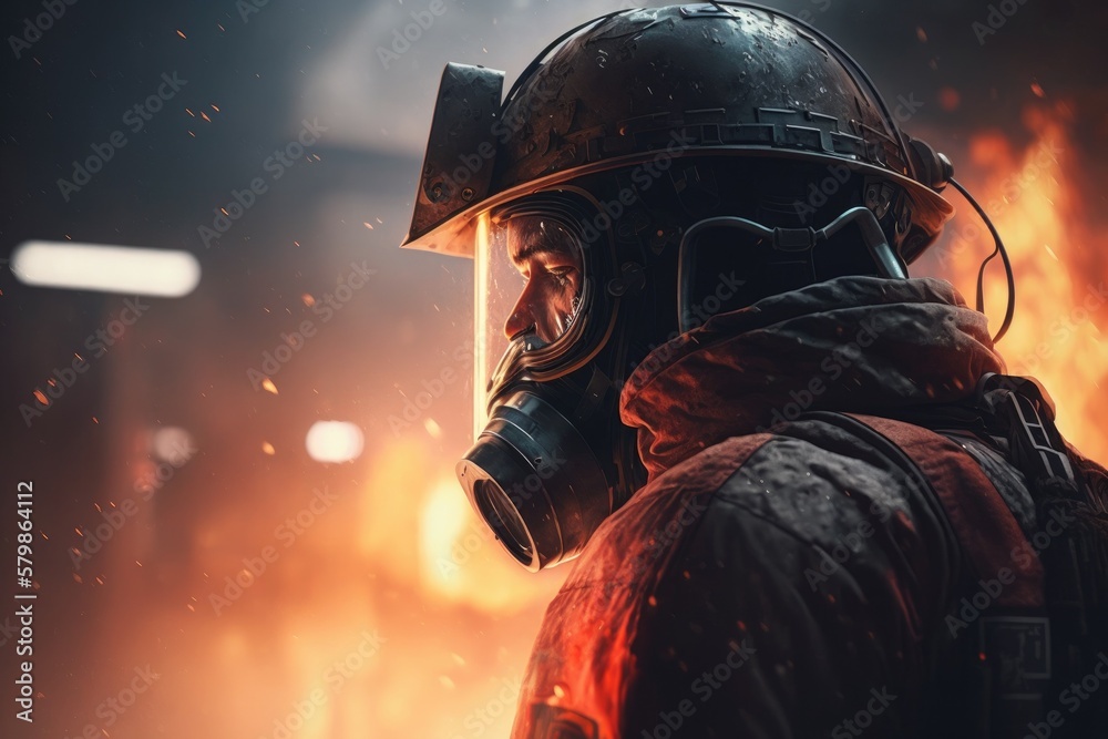 Fototapeta premium Firefighter searching for possible survives. Generative AI