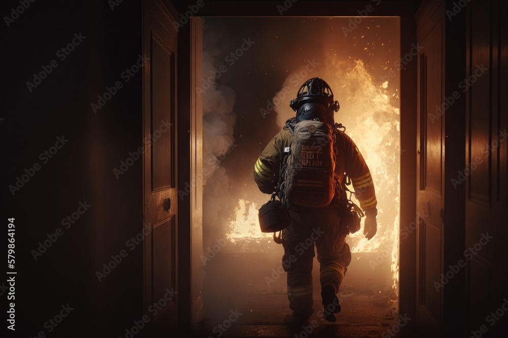 Fototapeta premium Firefighter searching for possible survives. Generative AI