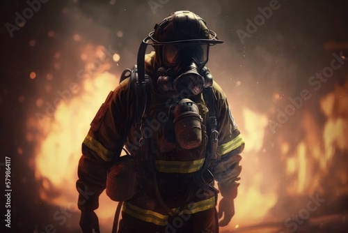 Firefighter searching for possible survives. Generative AI