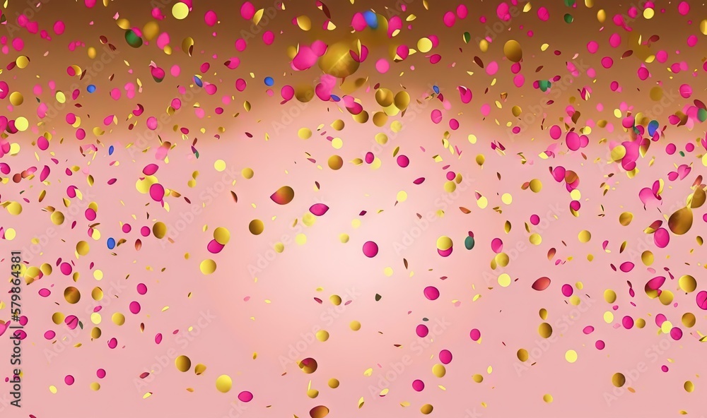  a pink background with lots of gold and pink confetti.  generative ai
