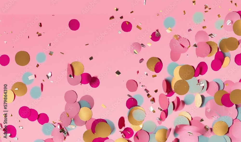  a pink background with confetti and gold confetti.  generative ai