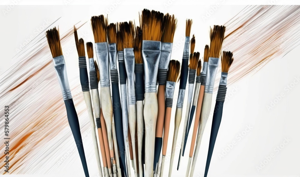  a bunch of brushes are lined up in a row on a white background.  generative ai