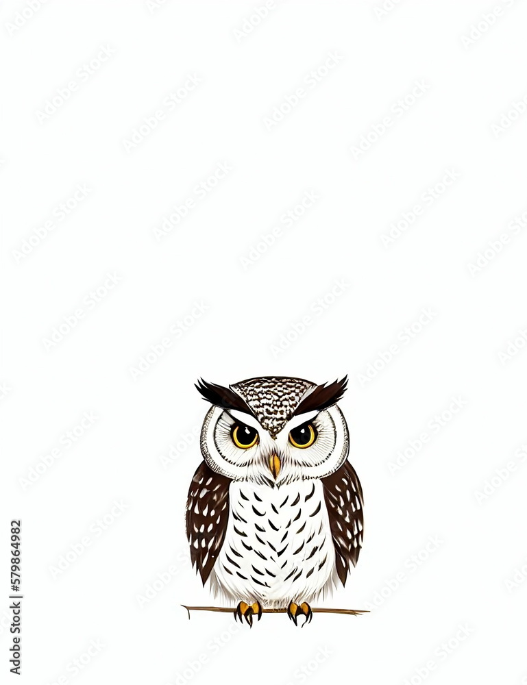 Obraz premium drawing of an owl on a stick with a white background
