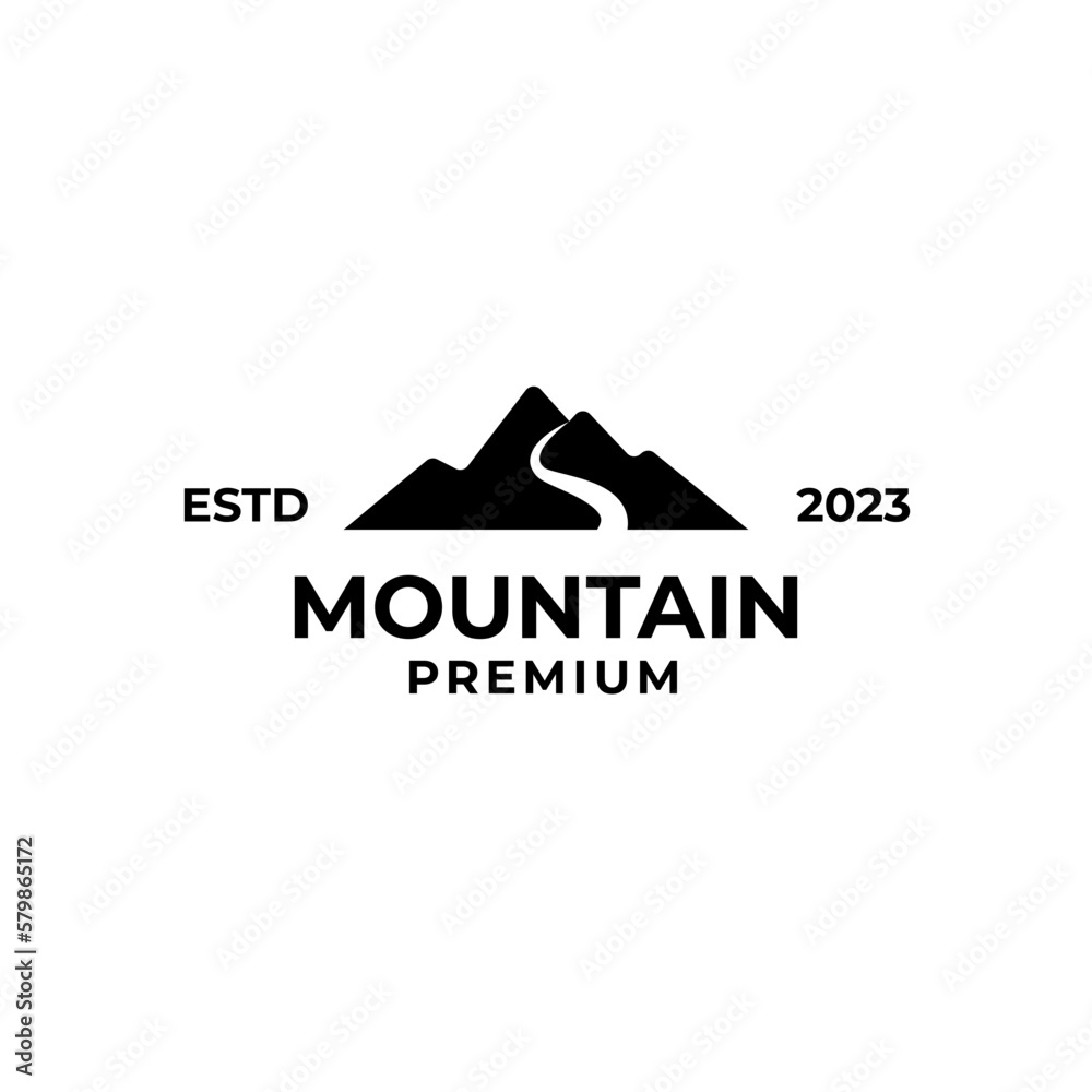 Vector mount peak with river logo design illustration Vector mount peak with river logo design illustration