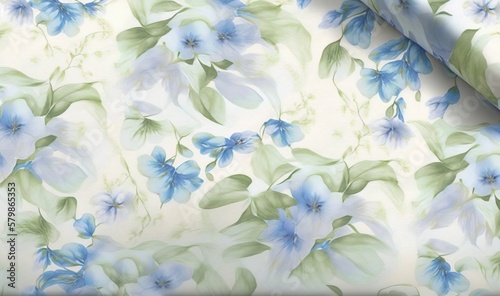  a close up of a blue and green flowered wallpaper. generative ai