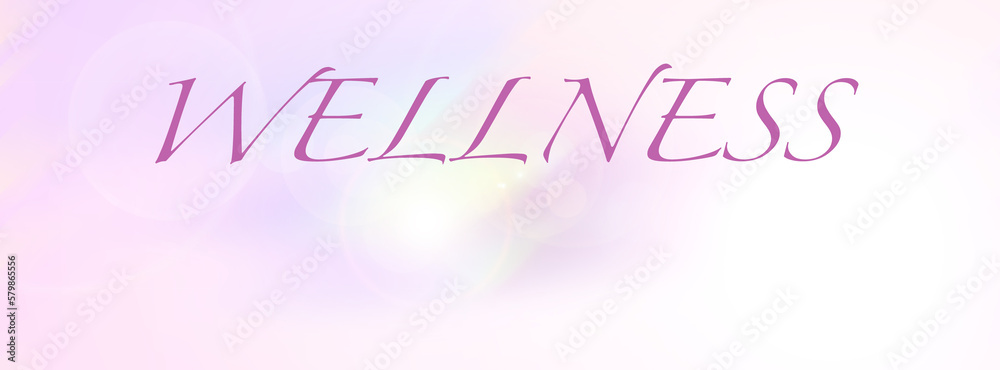 Long banner. Abstract light pink violet background and word Wellness. gradient.