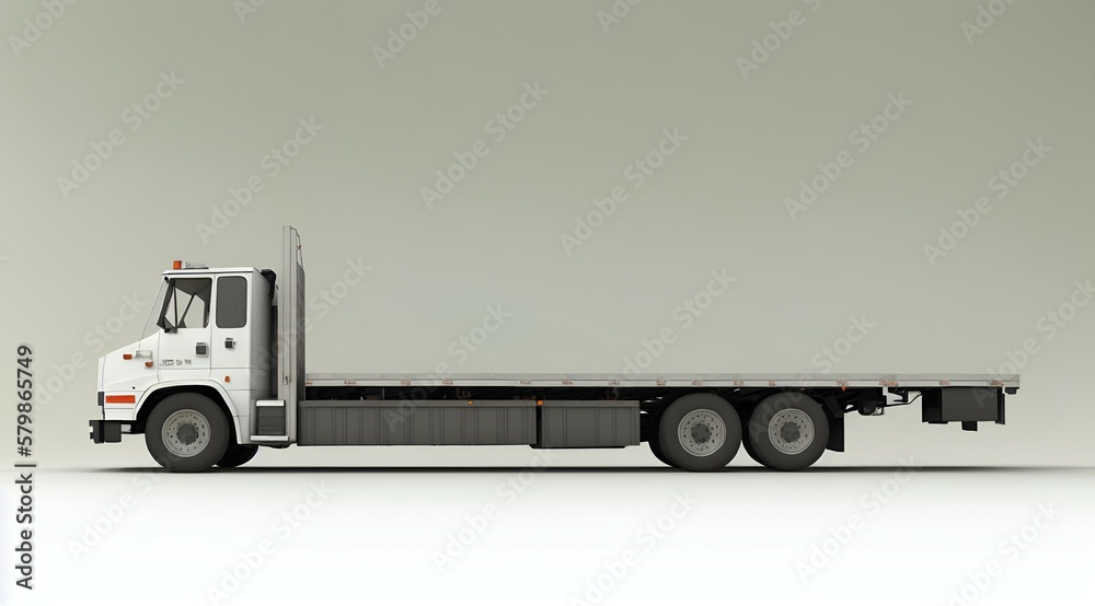 Flatbed truck, side view. Generative AI Flatbed truck, side view. Generative AI