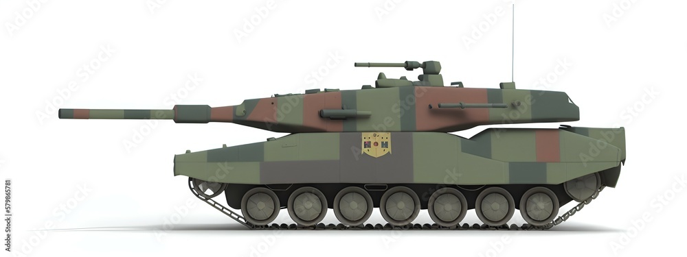 Main battle tank, 3d rendering, isolated on white. Generative AI Main battle tank, 3d rendering, isolated on white. Generative AI