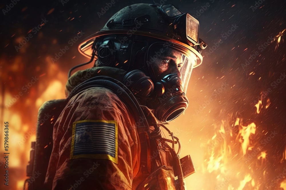 Firefighter searching for possible survives. Generative AI Firefighter searching for possible survives. Generative AI