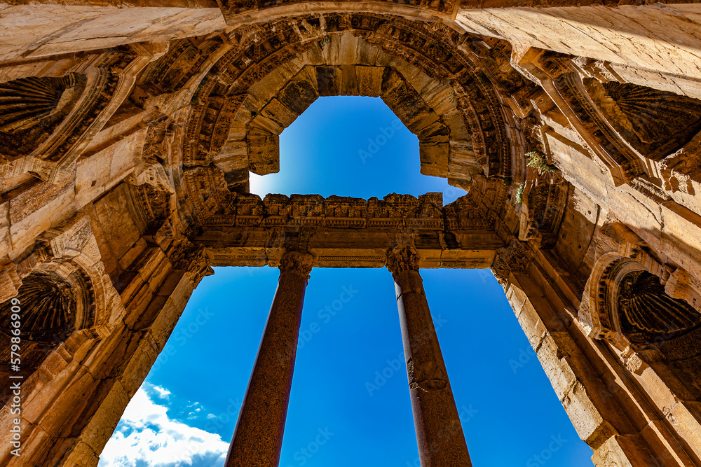 Lebanon. Baalbek (UNESCO World Heritage Site), ancient Heliopolis in Greek and Roman period. Circular Exedra - inside