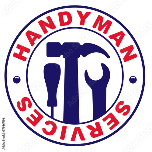 Handyman services round vector design for your logo or emblem with set of workers tools. There are wrench, screwdriver, hammer.