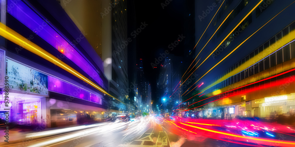 Fototapeta premium Abstract Motion Blur City, traffic in central district of city at night. Light trails with motion blur effect, long time exposure 