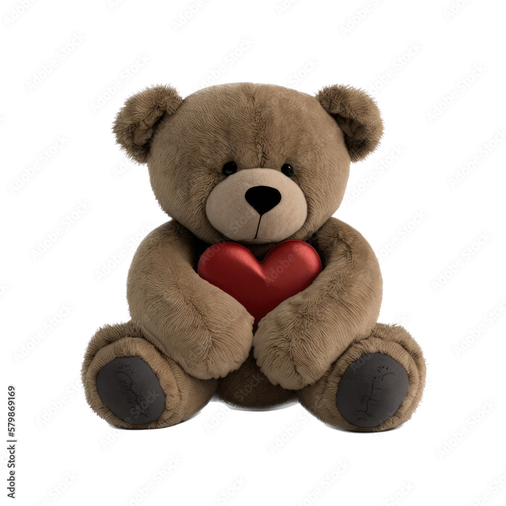 Obraz premium a spring-themed illustration featuring adorable isolated fuzzy teddy bear plush toys, including red hearts, all set on a transparent background and provided in PNG. Generative AI
