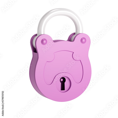 Purple padlock 3D icon on trasparent background
