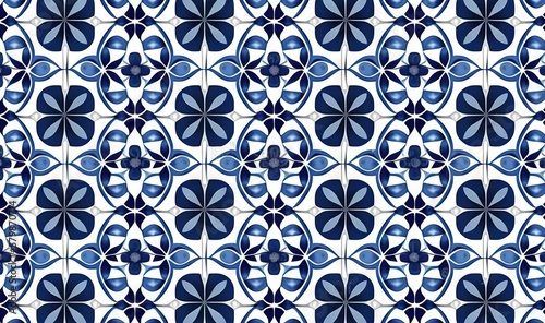  a blue and white tile pattern with a circular design on it.  generative ai