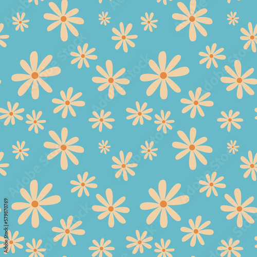 white flower pattern. white floral pattern on blue background. flower doodle art.