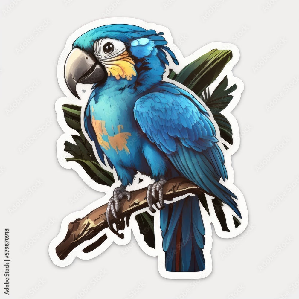Fototapeta premium Representative sticker of fictional blue macaw, created in AI in high qualit