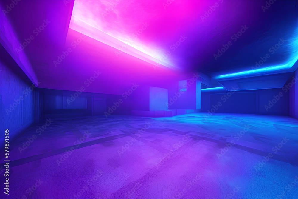 Modern Futuristic Sci-Fi Concept Club Background Grunge Concrete Empty Dark Room With Neon Glowing Purple And Blue Pink Neon Lights 3D Rendering Modern Futuristic Sci-Fi Concept Club Background Grunge Concrete Empty Dark Room With Neon Glowing Purple And Blue Pink Neon Lights 3D Rendering