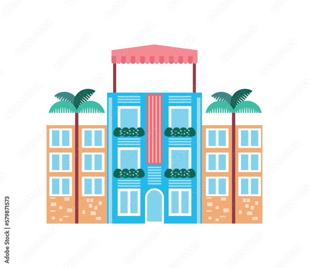building with palms flat building with palms flat