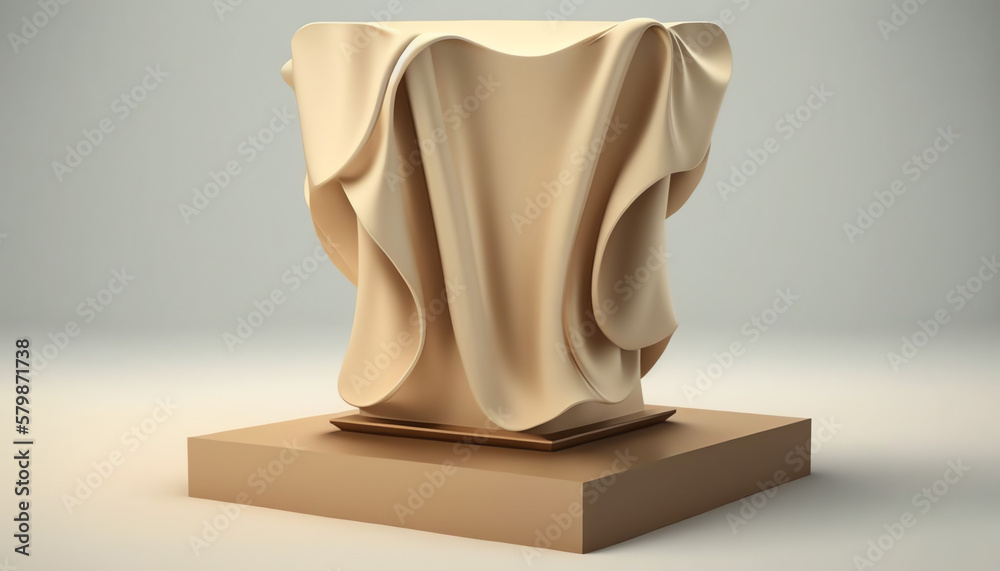 3D display podium, beige background with pedestal. brown, cloth, luxury silk. Beauty cosmetic, product presentation stand. Feminine mockup with cloth wave. 3d render advertisement 3D display podium, beige background with pedestal. brown, cloth, luxury silk. Beauty cosmetic, product presentation stand. Feminine mockup with cloth wave. 3d render advertisement