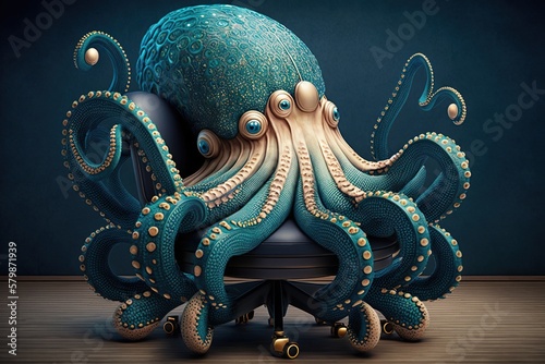 Octopus office chair, concept of Ergonomic and Tentacles, created with Generative AI technology