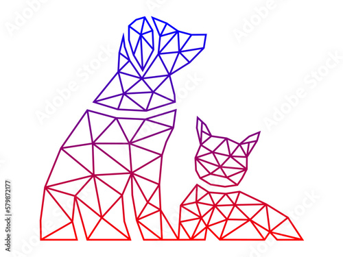 illustration of a cat and dog style line poly