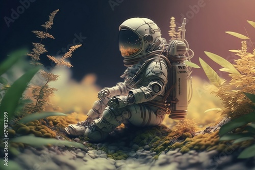 astronaut in a spacesuit in outer space, conceptual science, technology, generative ai 