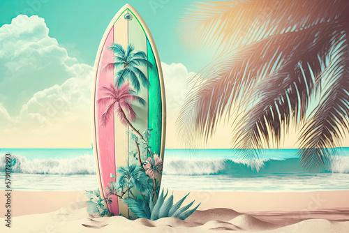 surfboard on the beach made with generative ai