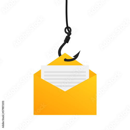 Internet crime, fishing hook, email. Vector illustration