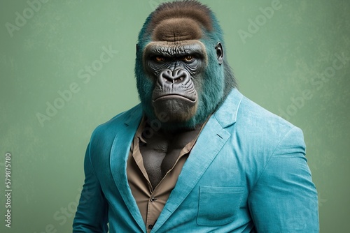 Fotografija Studio portrait of a very angry furious gorilla, created with Generative AI tech