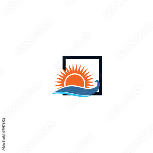 Abstract sea wave and sun logo design