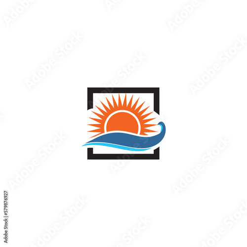 Abstract sea wave and sun logo design